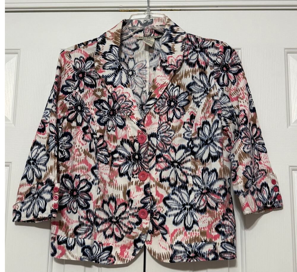 Vintage Requirements Floral Print Blazer-Style Cotton Blend Jacket, Size L
